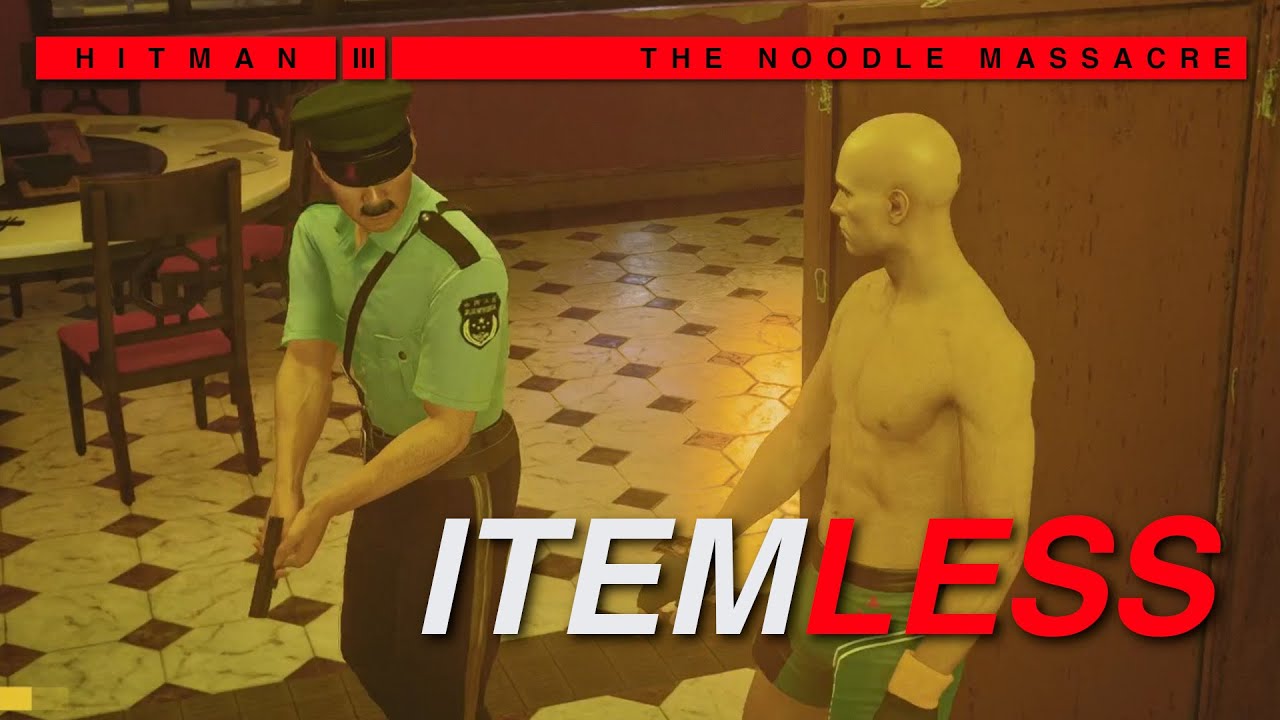 Massacring beaten noodles without using any items - The Noodle Massacre custom mission | HITMAN 3