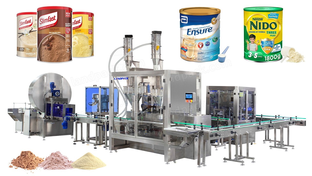 High Precision Tin Can Double Heads Milk Powder Filling Seaming Machine Line