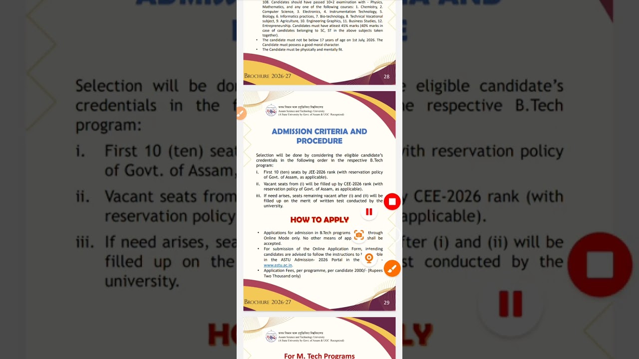 B.tech admission notification at Assam Science and Technology University/ b.tech in ASTU