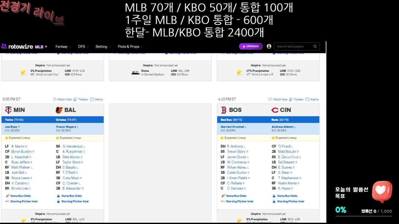 2026/3/27 MLB 프리뷰. MLB/KBO 분석 1등을 향해