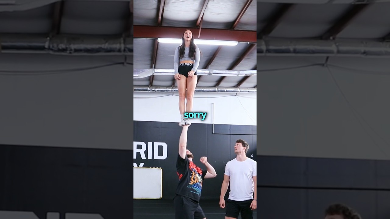 He needs better timing 😂 #cheer #stunt #shorts