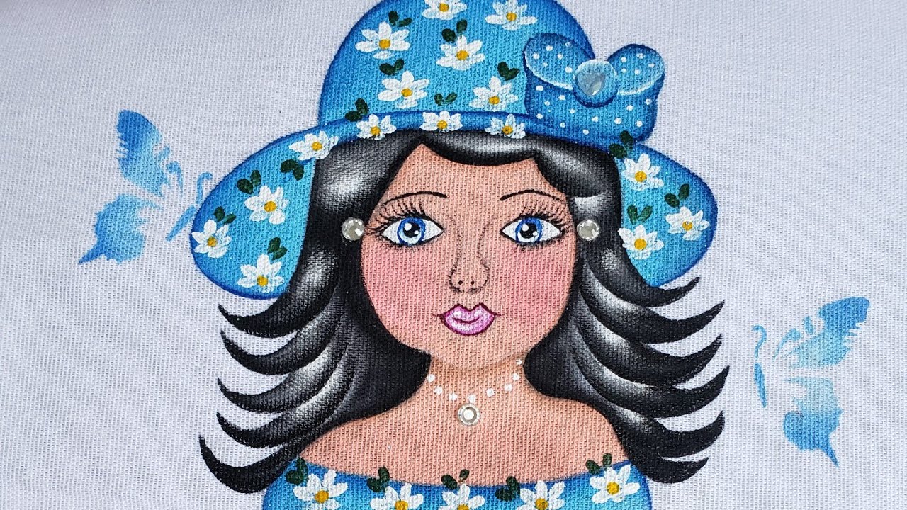 como pintar boneca em pano de prato com florzinhas