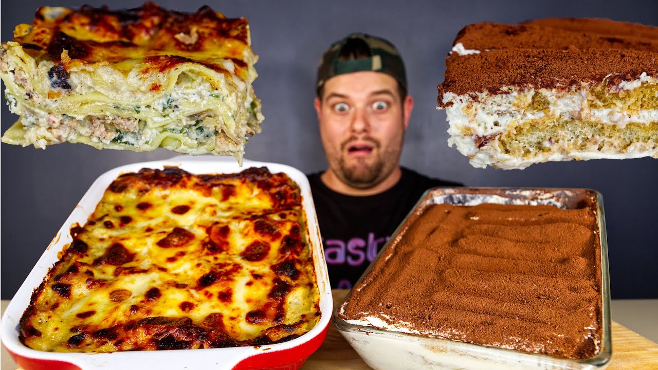 ASMR MUKBANG CHICKEN MUSHROOM & BASIL LASAGNE w TIRAMISU DERSSERT | DAVE KAY ASMR