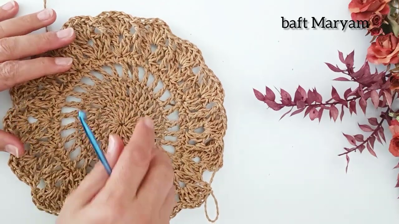 کیف گرد با بافت صدفی با شکوفه 🌺 #قلاب_بافی #crochet 