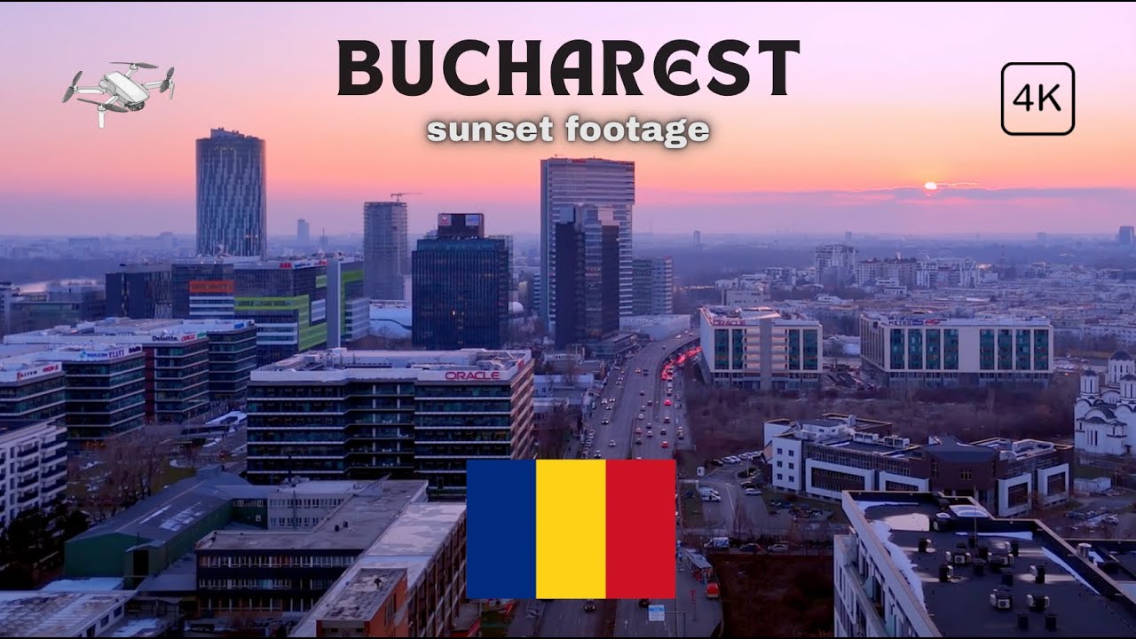 4K Bucharest Romania Skyscrapers | Drone Footage of Sunsetting | North of Bucharest