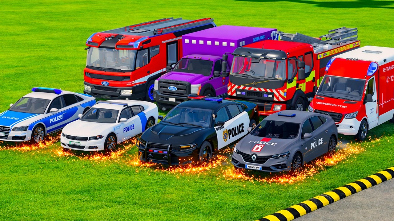 COLOR CAR PLAY GARAGE – TRANSPORTING POLICE CARS, AMBULANCE, FIRE TRUCK - Farming Simulator 22