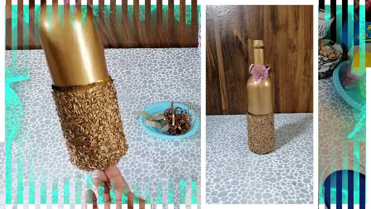 تزيين قنينة زجاج بإستعمال الأرز _ diy waste glass bottle Decoration craft ideas