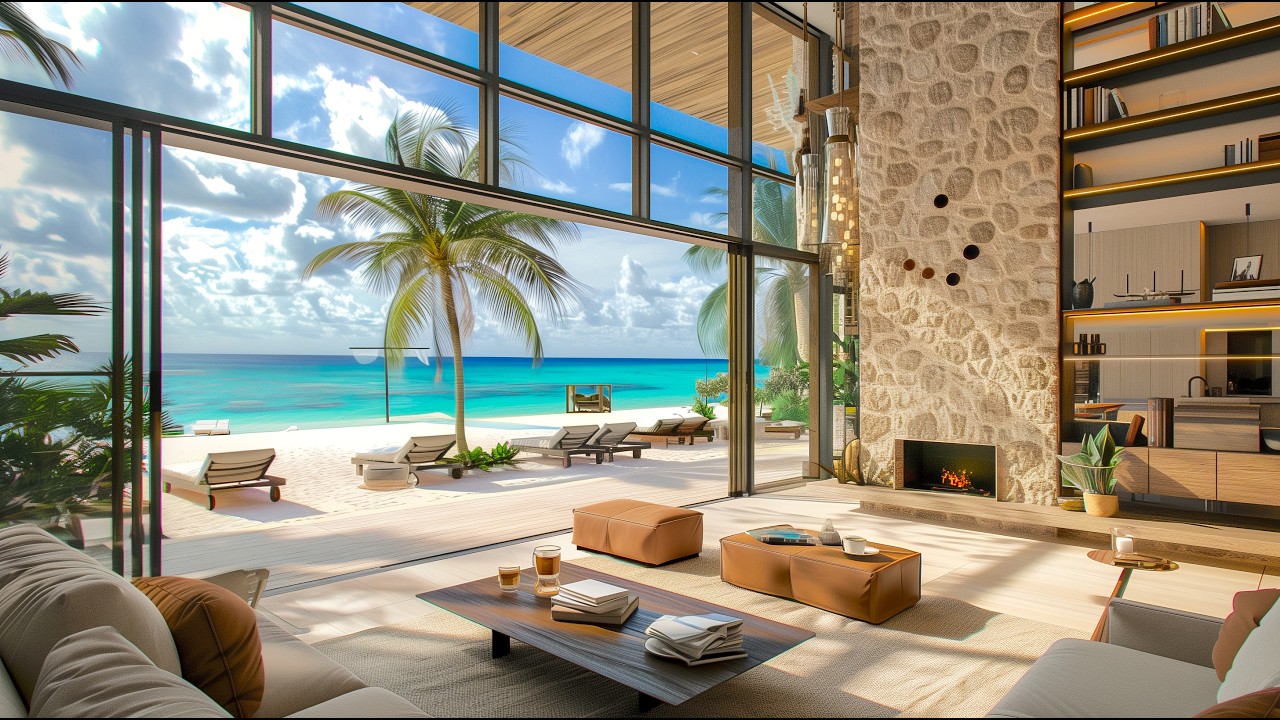 Calm Lounge Jazz for Deep Focus | Tropical Beachfront Luxury Ambience