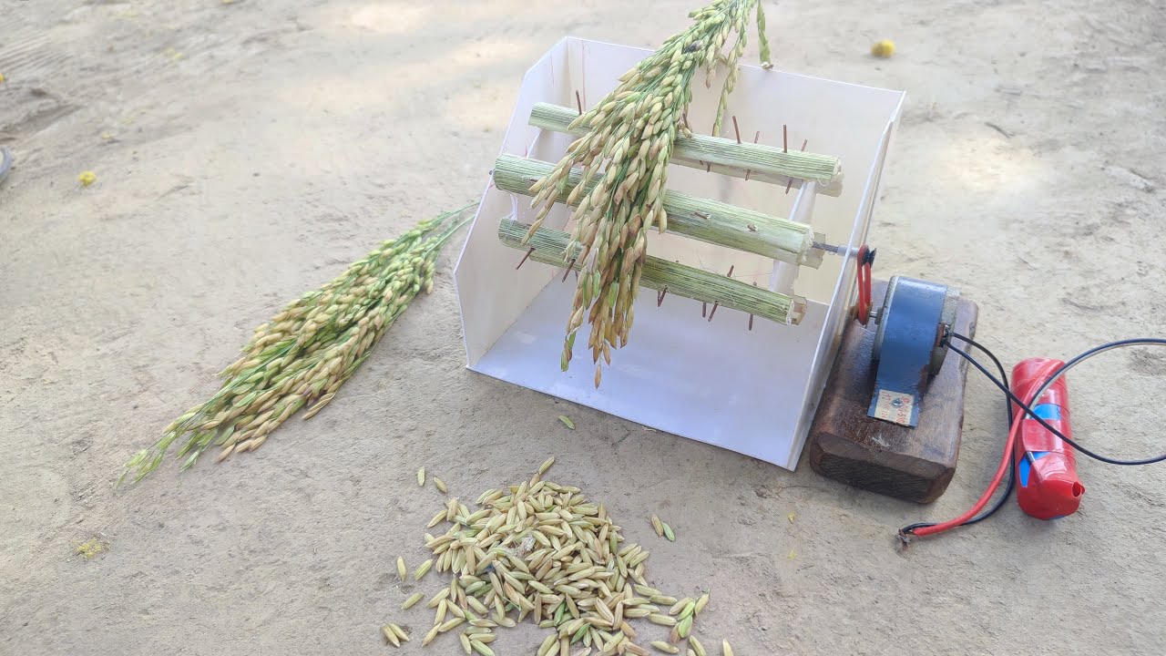 how to make DIY Mini paddy thresher machine science project || Rice 🌾 Thresher machine homemade