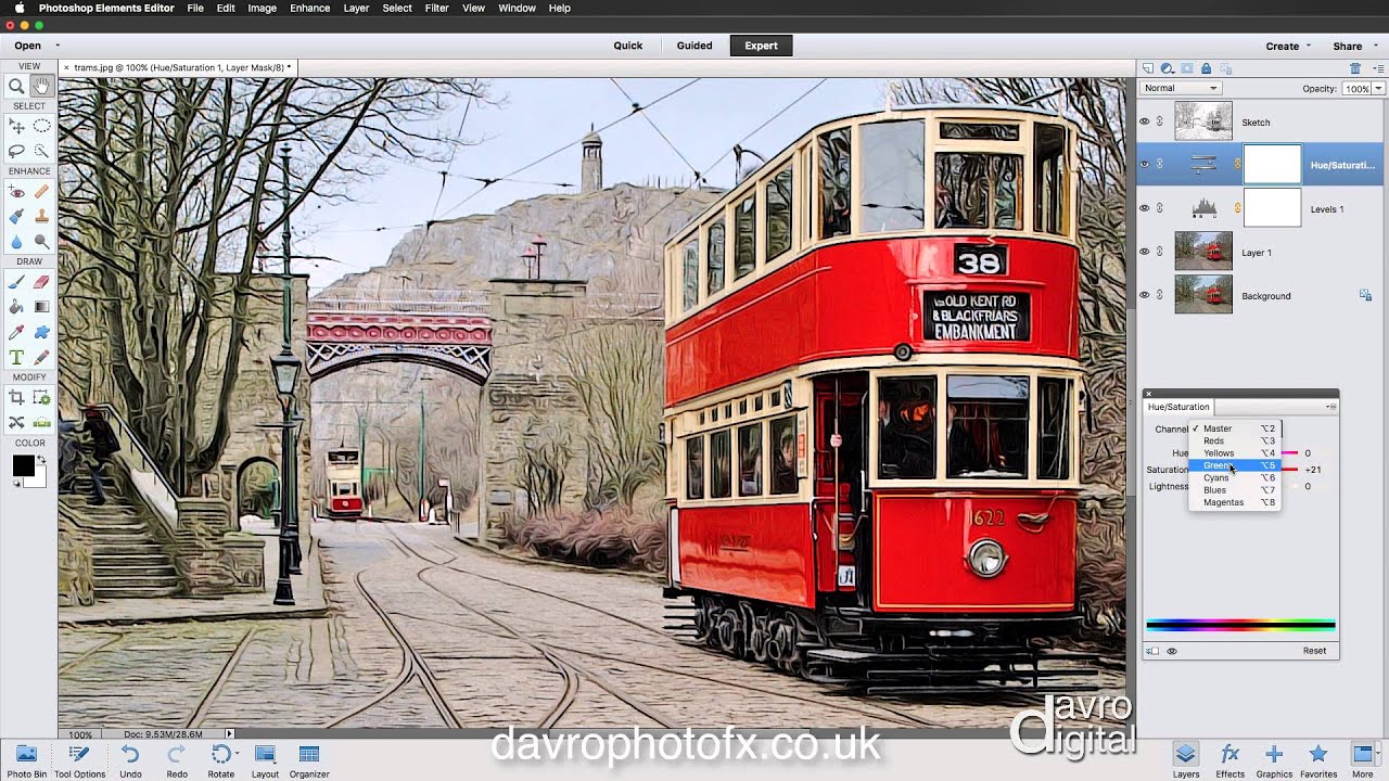 Trams painterly effect -  Photoshop Elements