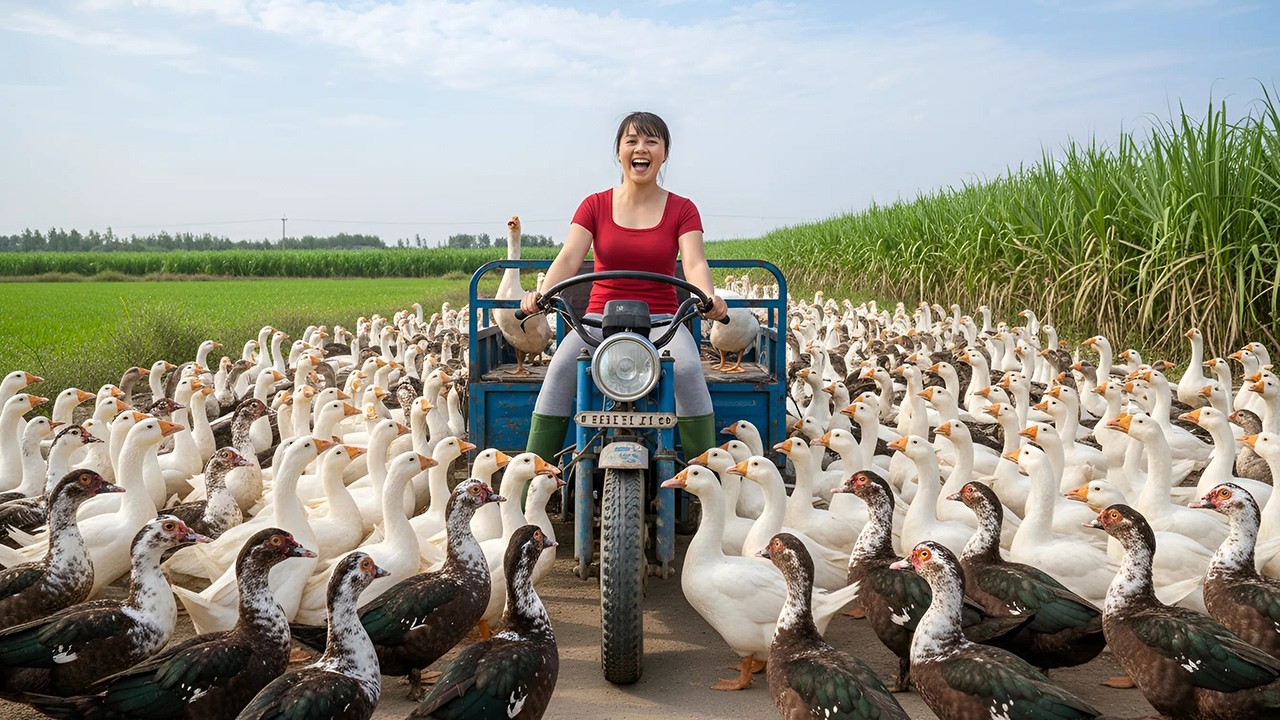 TIMELAPSE — Harvest Hundreds of Muscovy Ducks & Use 3-Wheeled Vehicle to Go Sell at Market