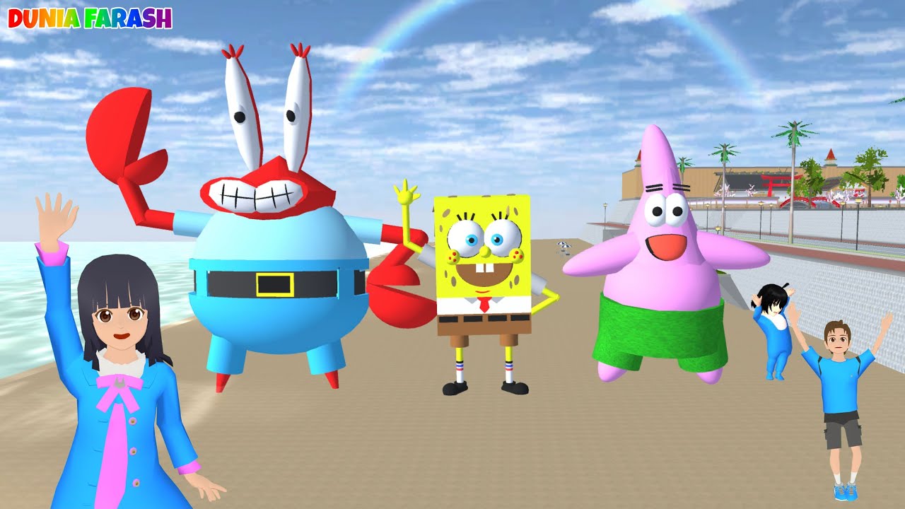 Banjir Hamburger Uang, Yuta Mio Bantu Spongebob Patrick Tuan Crab Tangkap Monster || Sakura School