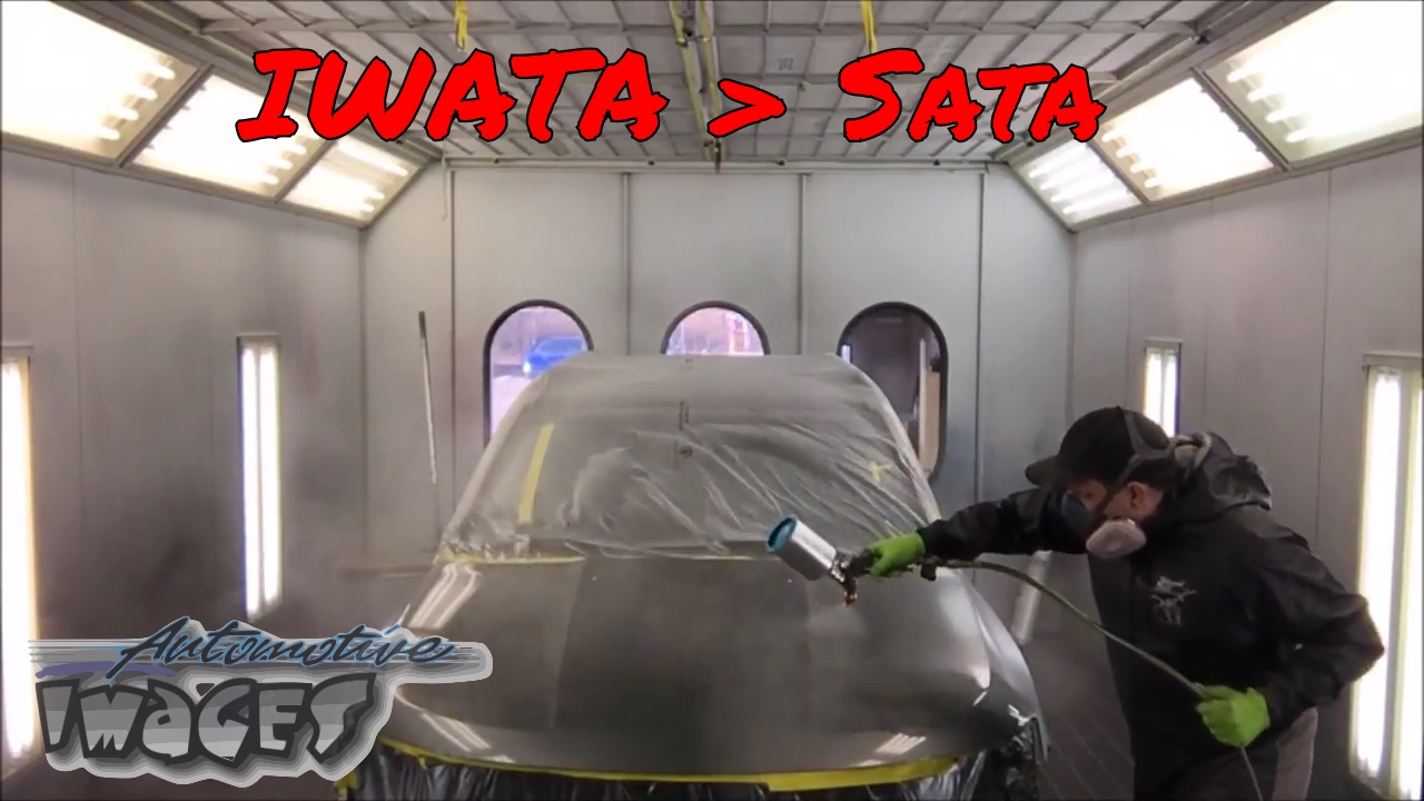 Spraying Automotive Clear over base coat.   Iwata LPH-400
