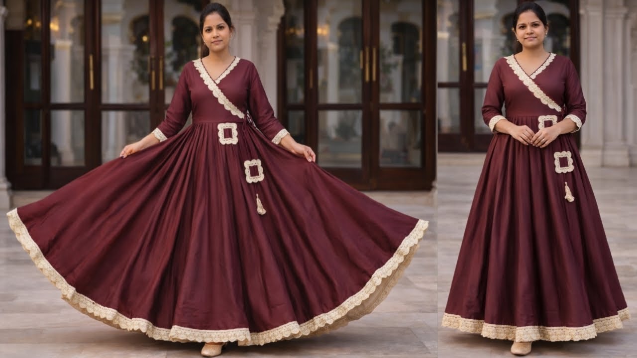 Angrakha Style Anarkali Kurti Cutting & Stitching Full Tutorial | Frock Cutting And stitching 
