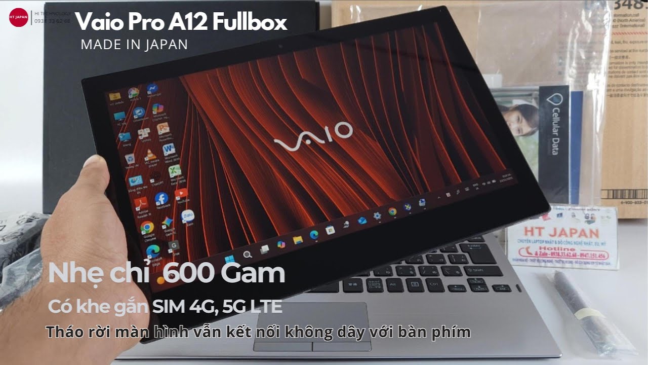 VAIO Pro A12 Fullbox - Made in Japan - Tháo rời màn hình nhẹ chỉ 600 Gram.