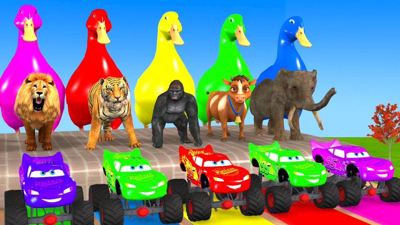 Long Slide Game with Cow Elephant Gorilla Hippopotamus Tiger 3d Animal Game Funny 3d Animals