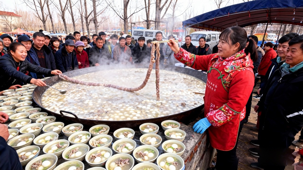 山东临沂大集100元一碗“枪林弹雨”，日卖500碗本地人抢着排队，喝完整个人都舒坦！#麦总去哪吃