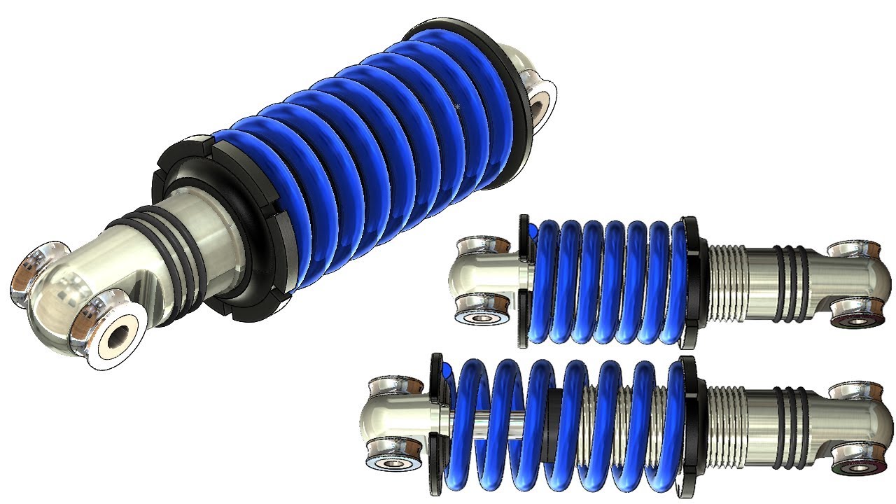 SolidWorks Tutorial #315 : Shock absorber with movable spring / screw mate