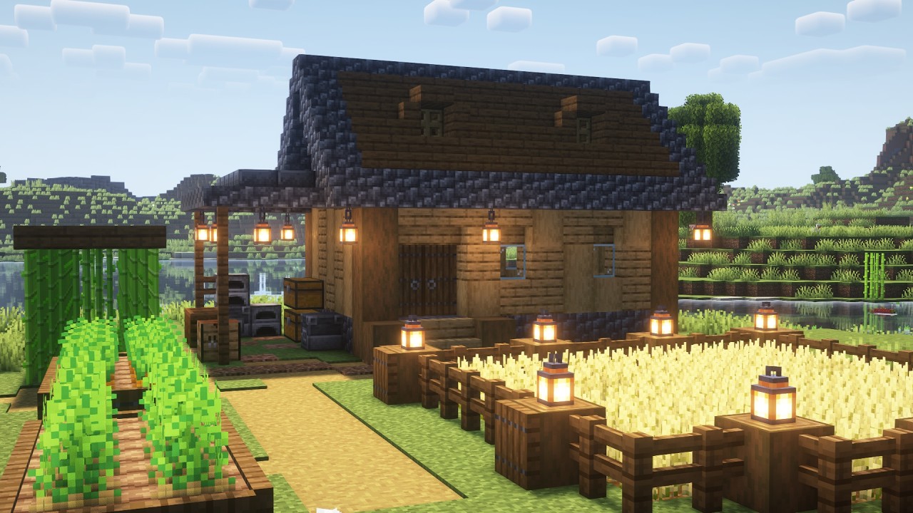 Minecraft Simple survival house with farms for beginners | Minecraft house tutorial