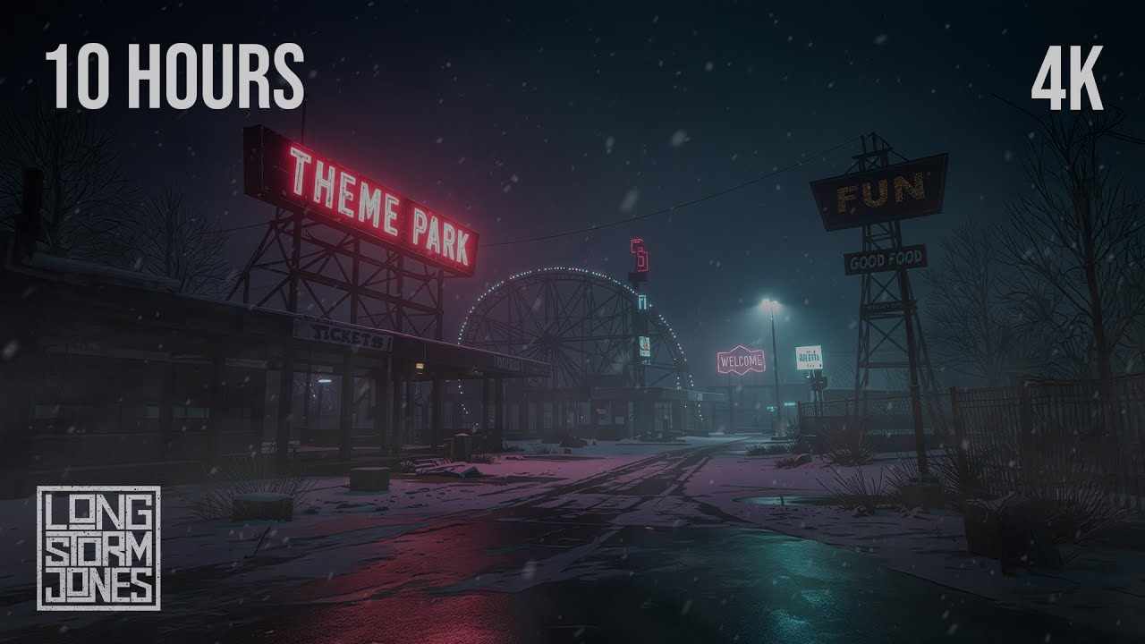 A Moody Themepark Blizzard | Blustery Wind & Blowing Snow to Calm Your Noisy Mind [4K] 10 HOURS