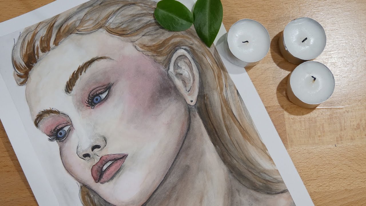Melancholic portrait sketch in Grisaille technique