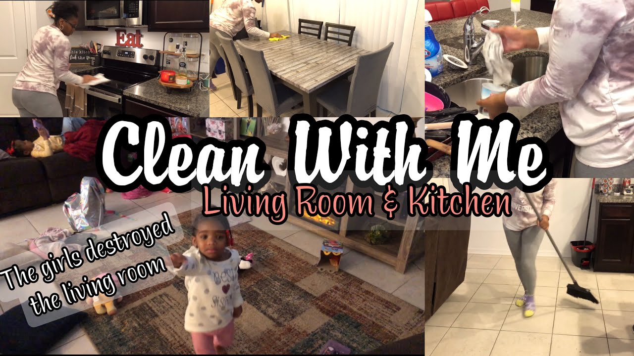 CLEAN WITH ME | LIVING ROOM AND KITCHEN CLEANING | MOM OF 4