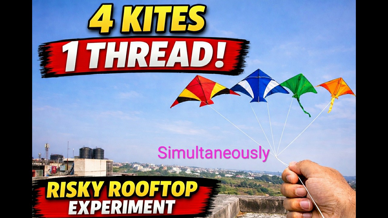 4 kites simultaneously flying with 1 thread | Kite flying experiment from rooftop 😀
