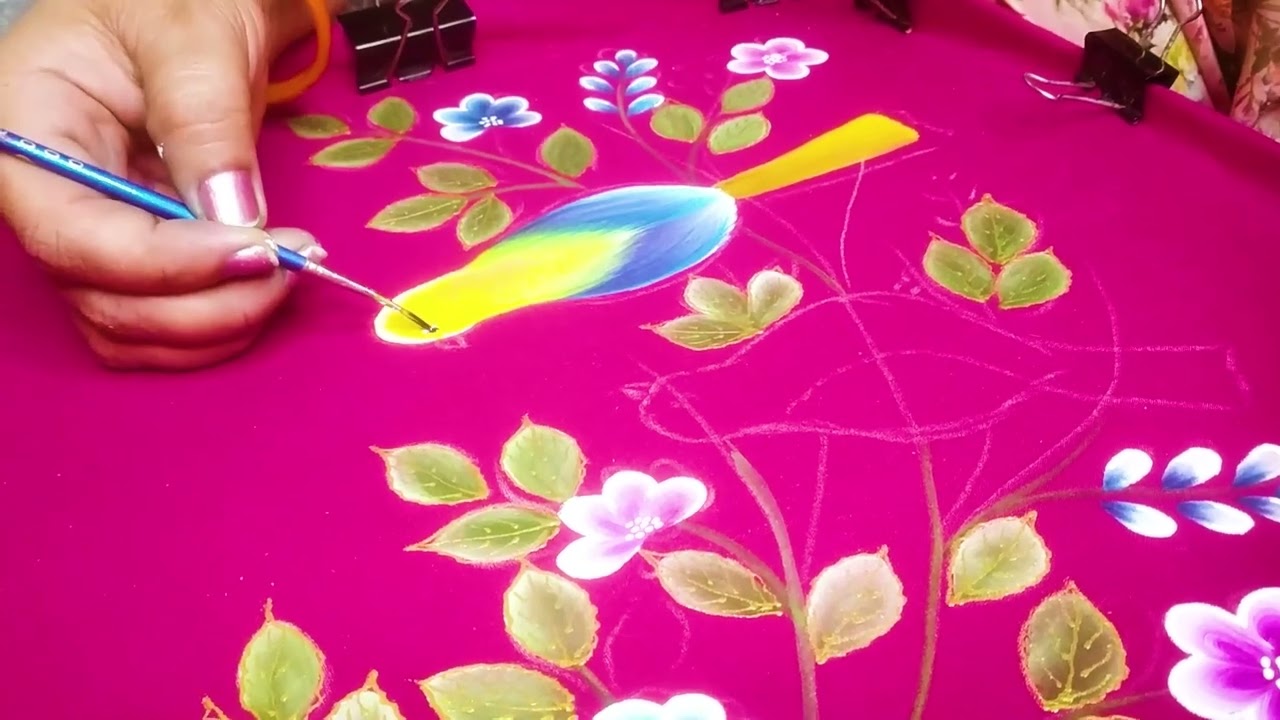 beautiful two sparrow design suit painting in punjabi