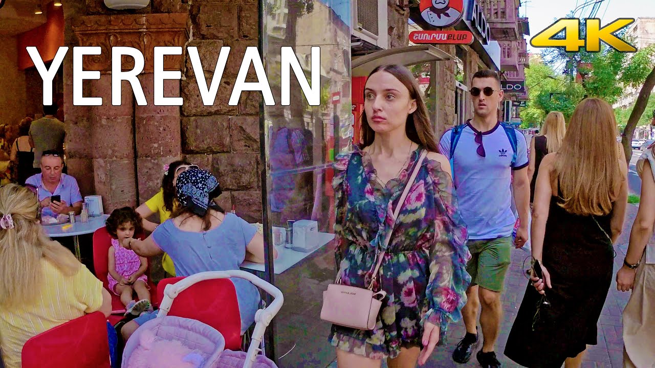 Walking tour in Yerevan Streets; Republic Square to Pak Shuka. 4K 60 fps