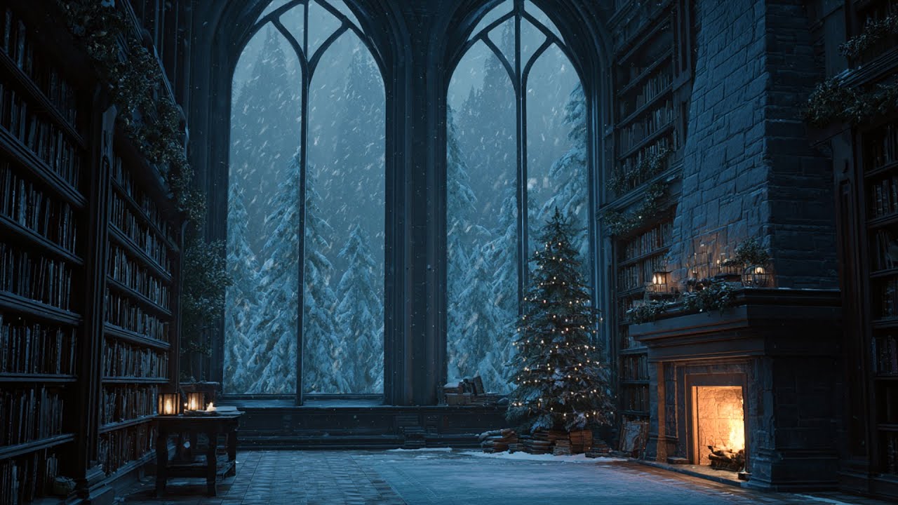 Soft Snow Falling Around Firelight Glow ❄️ A Peaceful Winter Space for Focus