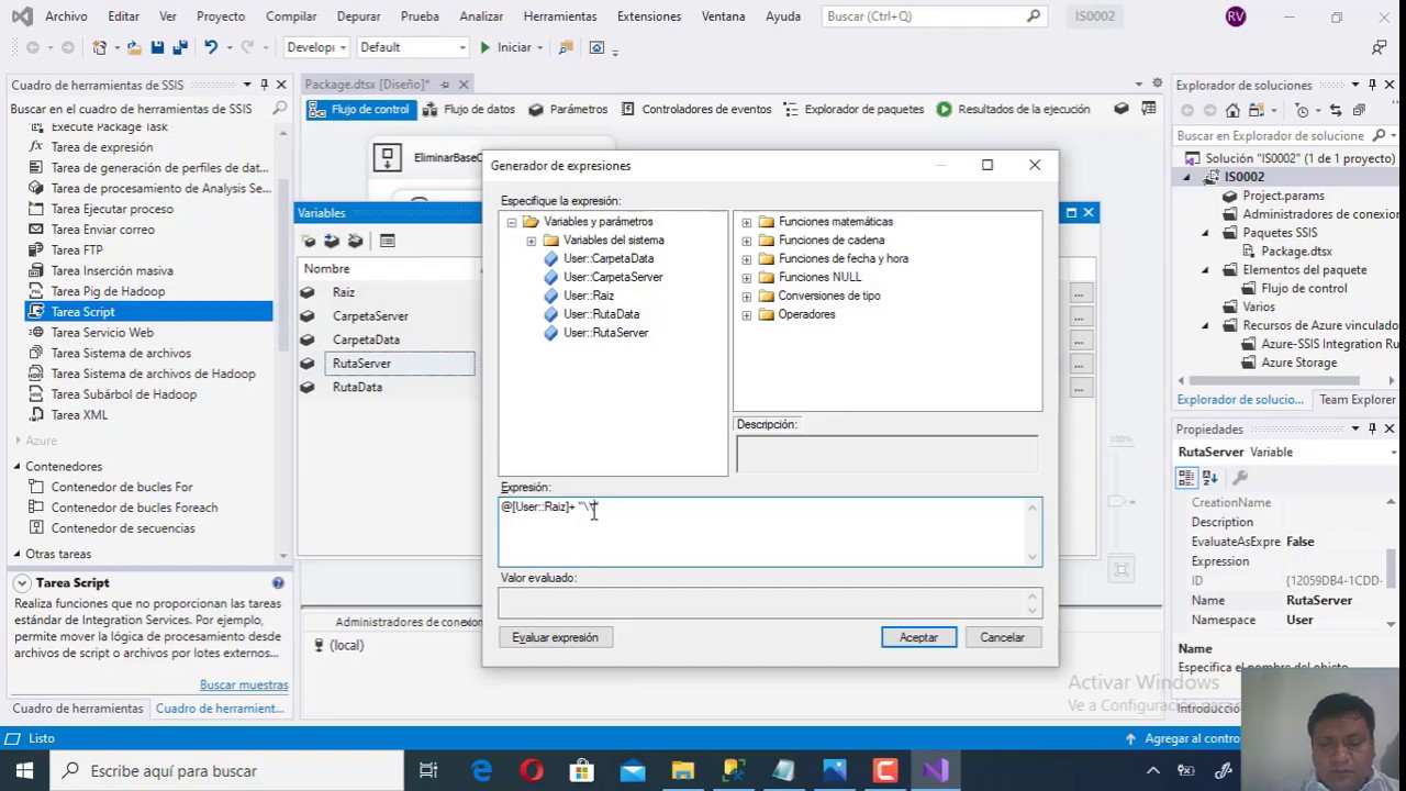 IN_3B. Flujos de Control Script SQL, Script Programación C#, usar variables Integration Services VS.