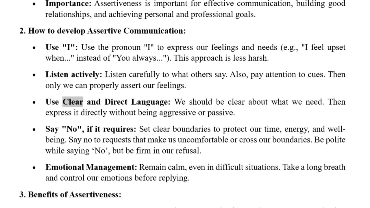 Assertive Skills, V-note for BA 3rd Sem Students