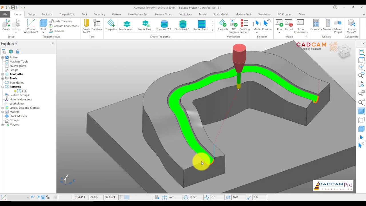 PowerMill 2019 Tutorial #49 | 3D Mill Project Curve Finish