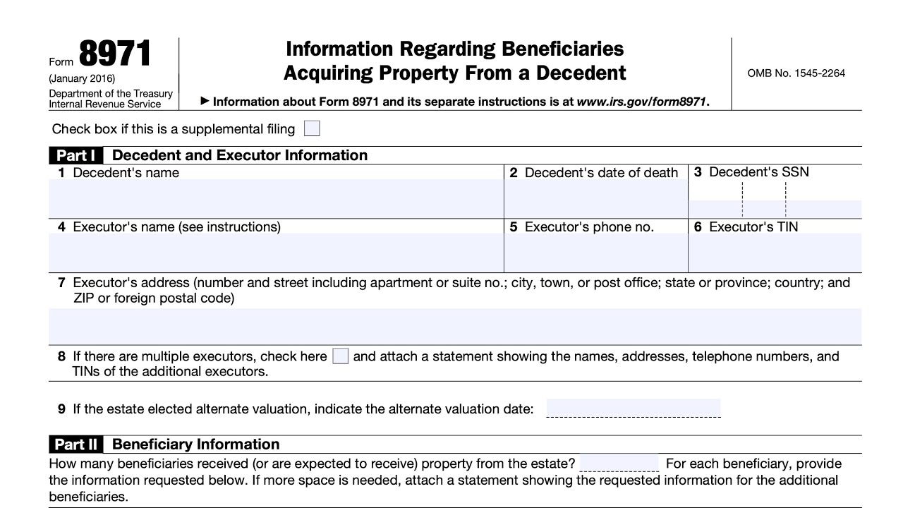IRS Form 8971 walkthrough (Information Regarding Beneficiaries Acquiring Property From A Decedent)