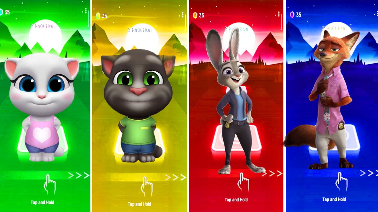 Talking Tom & Angela vs Judy Hopps & Nick Wilde | Tiles Hop Battle