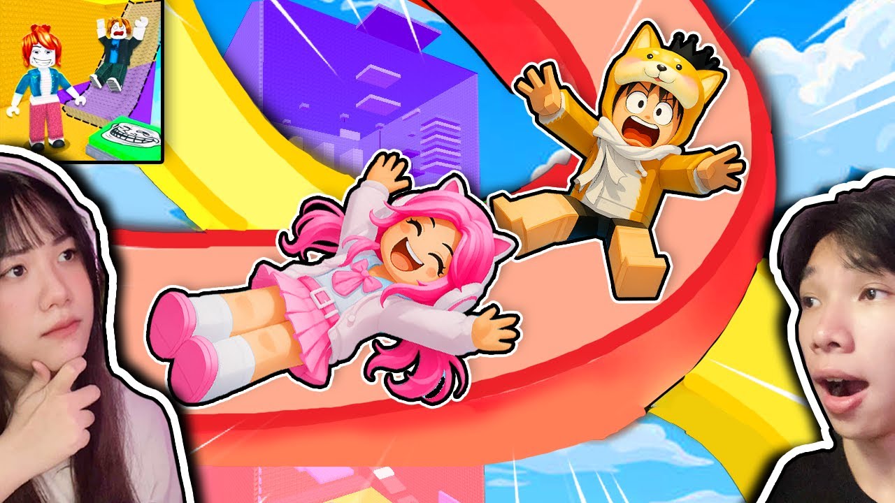 Thử Thách Leo Tháp Chơi Cầu Trượt Siêu Cao Cùng Người Yêu 😲 Ngáo Và Kemy Slide Tower Roblox 🛝