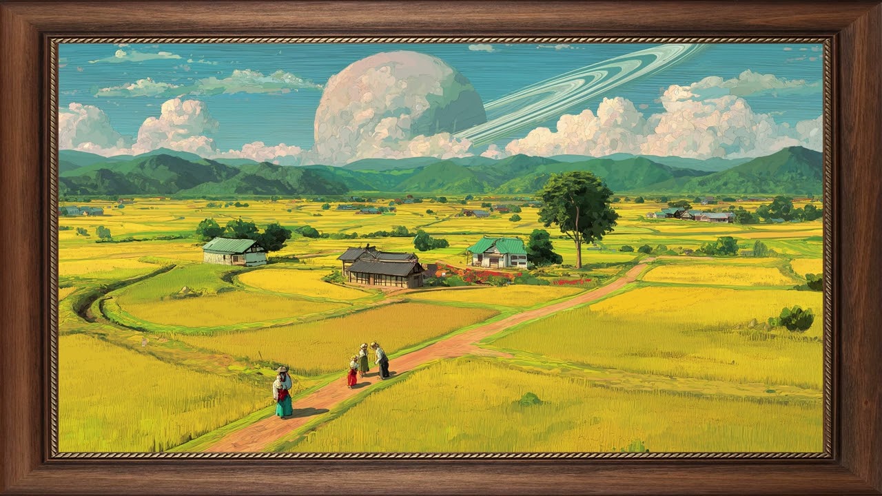 Free Field | Gold Frame TV Art | Art Screensaver for TV 2 Hrs