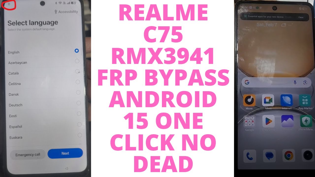 Realme c75 rmx3941 frp bypass android 15 one click no dead