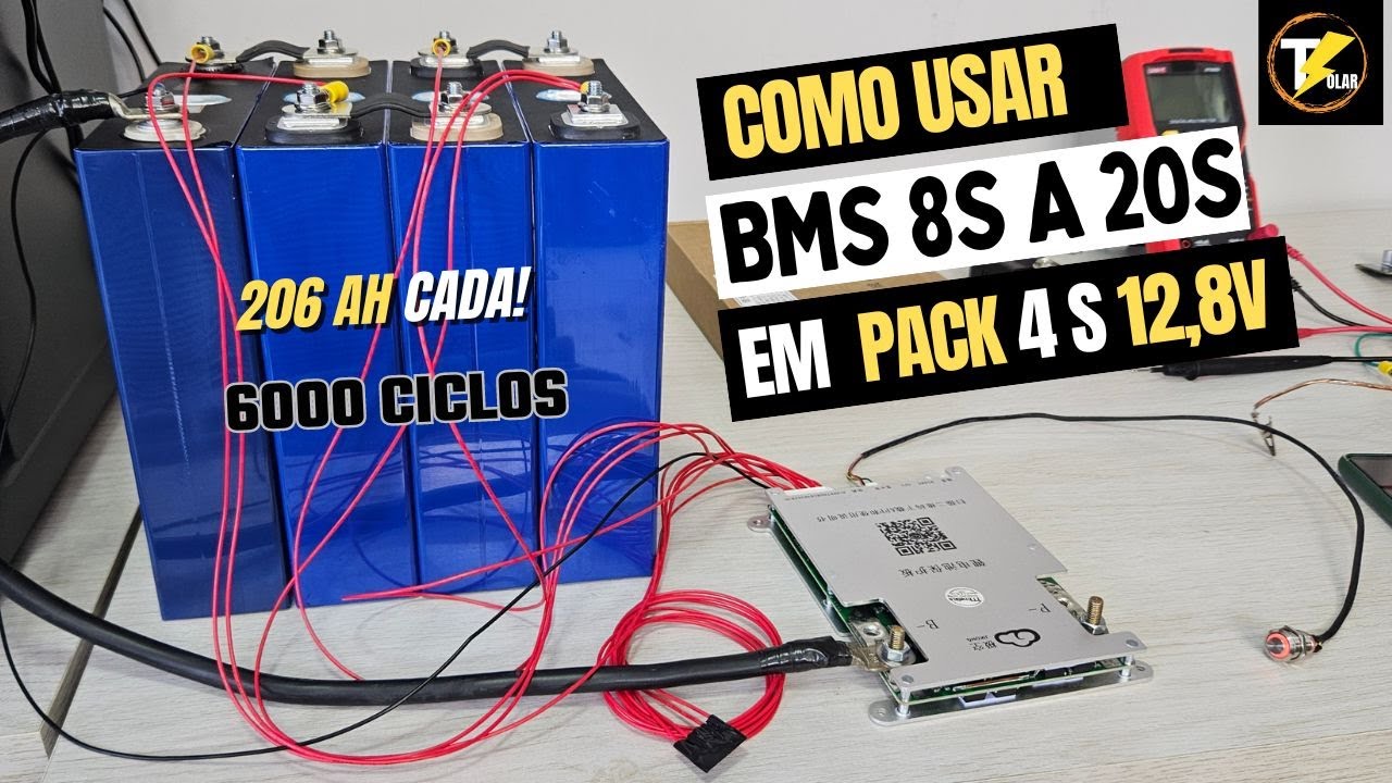 Como montar pack lifepo4  4S 12,8v usando bms 8s a 20s em sistema off grid