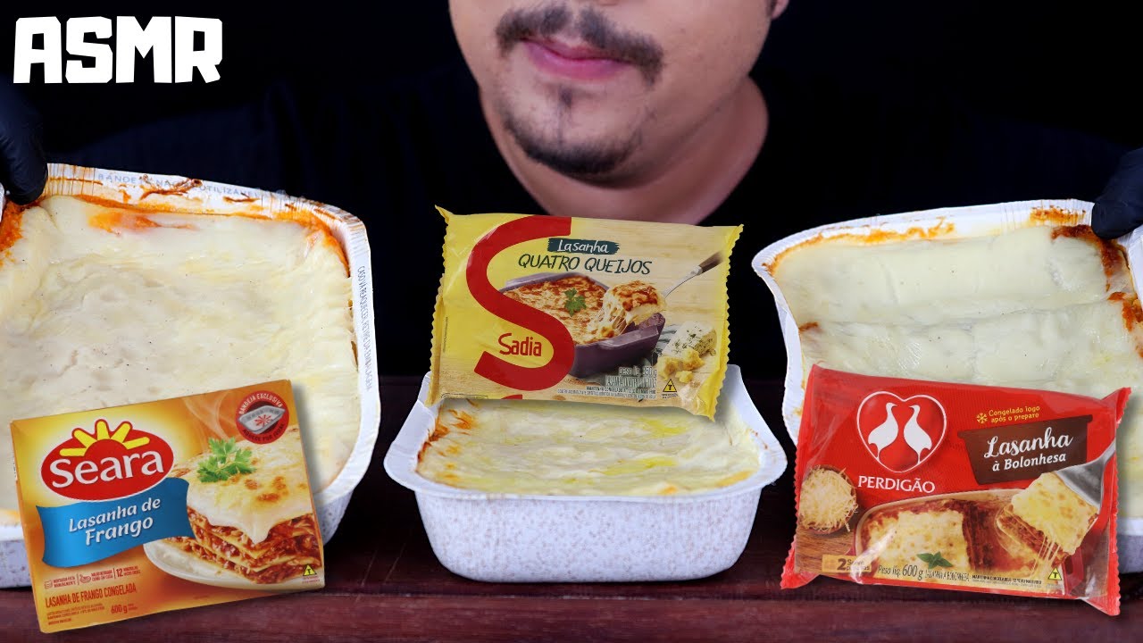 ASMR Lasanha De Mercado 4 Queijos, Frango e Carne Mukbang (Sons Mastigação)