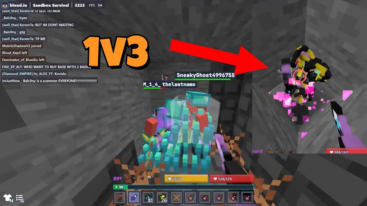 Bloxd.io Survival Got a lot of Diamond Stuff 1v3 With HackerRRRRRRRRRRRRRR ( 34 kill )🔥🔥