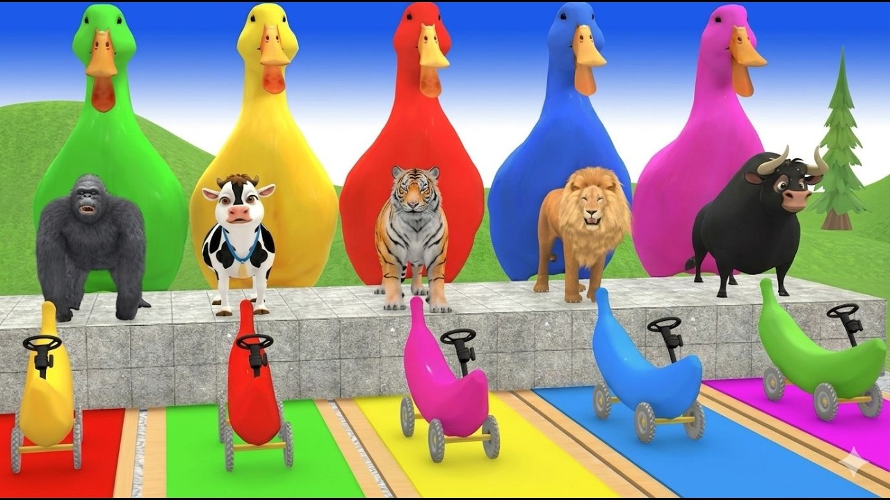 Long Slide Game With Cow Elephant Gorilla Hippopotamus Tiger 3d Animal Game Funny 3d Animals