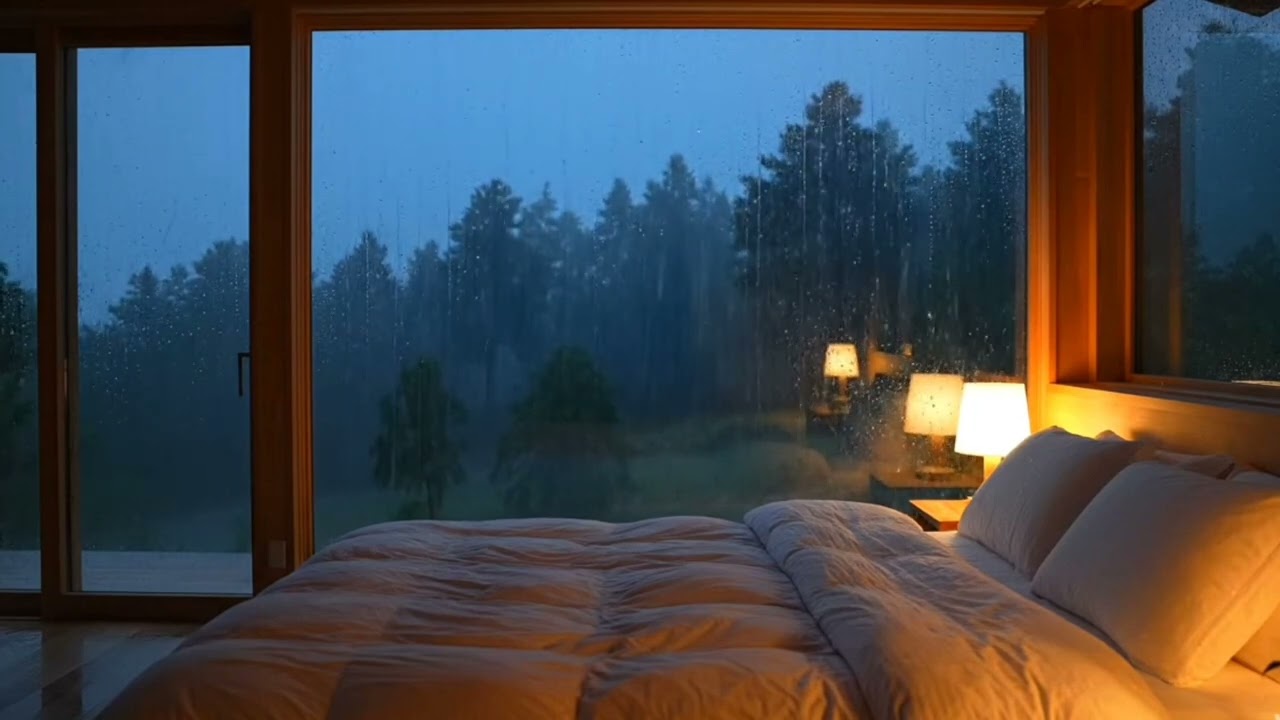Sleep in the Mist 🌲 Heavy Rain on Window with Moody Forest Views | 1 Hours