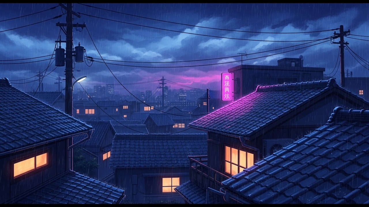 Rainy Retro Japanese Streets 🌧️ 90s Lofi Chill Beats 🎧 Sleep & Study