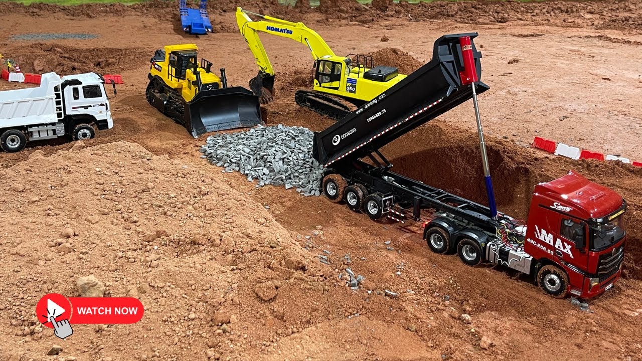 RC CONSTRUCTION: RC Bulldozer, Excavator, and Dump Truck Building A NEW ROAD!!!