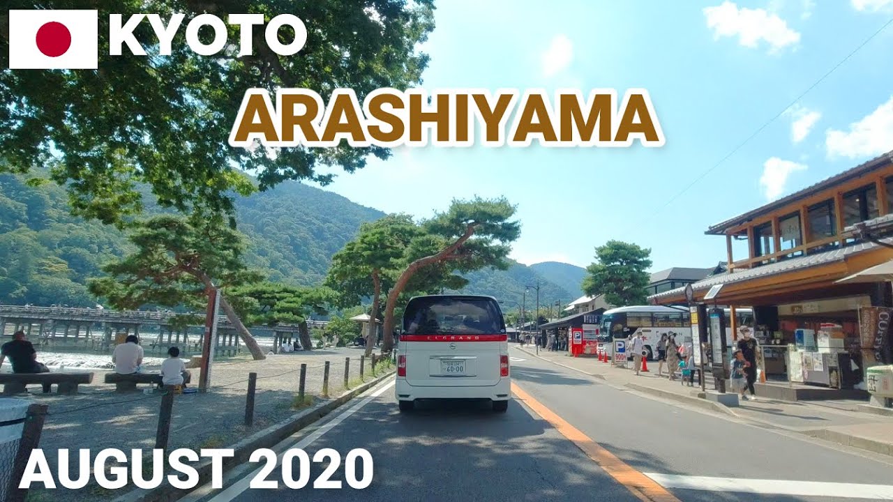 Kyoto Arashiyama August 2020 Japan - Driving around Beautiful Arashiyama, Togetsu-kyo Bridge
