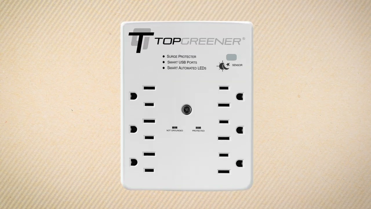 6-Outlet Extender Wall Mount Surge Protector | TGSP615P68A3 | TOPGREENER