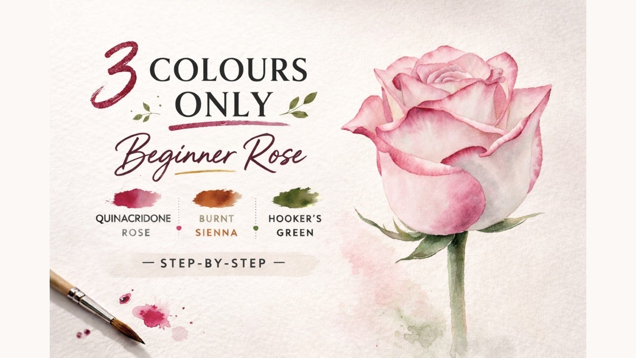 Simple Watercolour Rose for Beginners 🌹 | Step-by-Step with 3 Colours