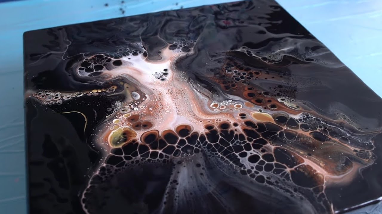 Black with Metallics - big cells - Dutch Pour fluid acrylic pour painting
