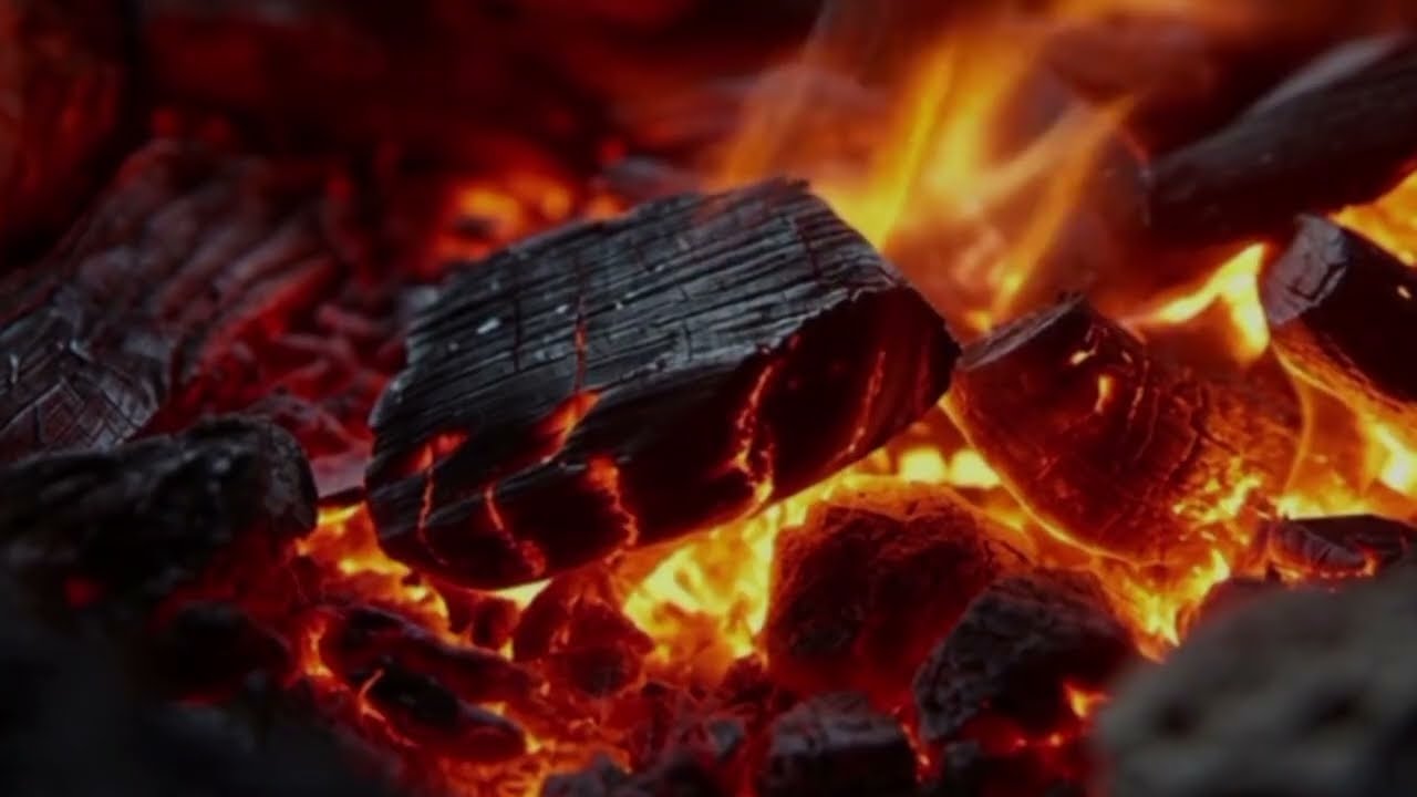 مدفأة.حطب مشتعل ونار للراحة النفسية 2026